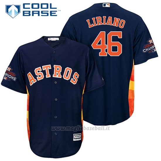 Maglia Baseball Uomo Houston Astros 2017 World Series Campione Francisco Liriano Blu Cool Base